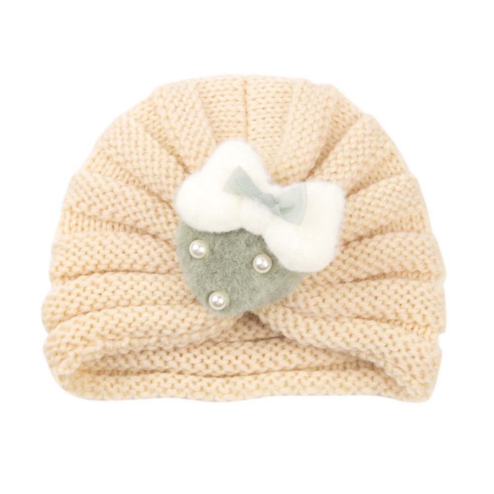 Imported 1 Pc Baby Kids Warm Winter Baby Turban Cap Knitted Hat Bow 3D Strawberry Children Woolen Hat for 0-3 Years