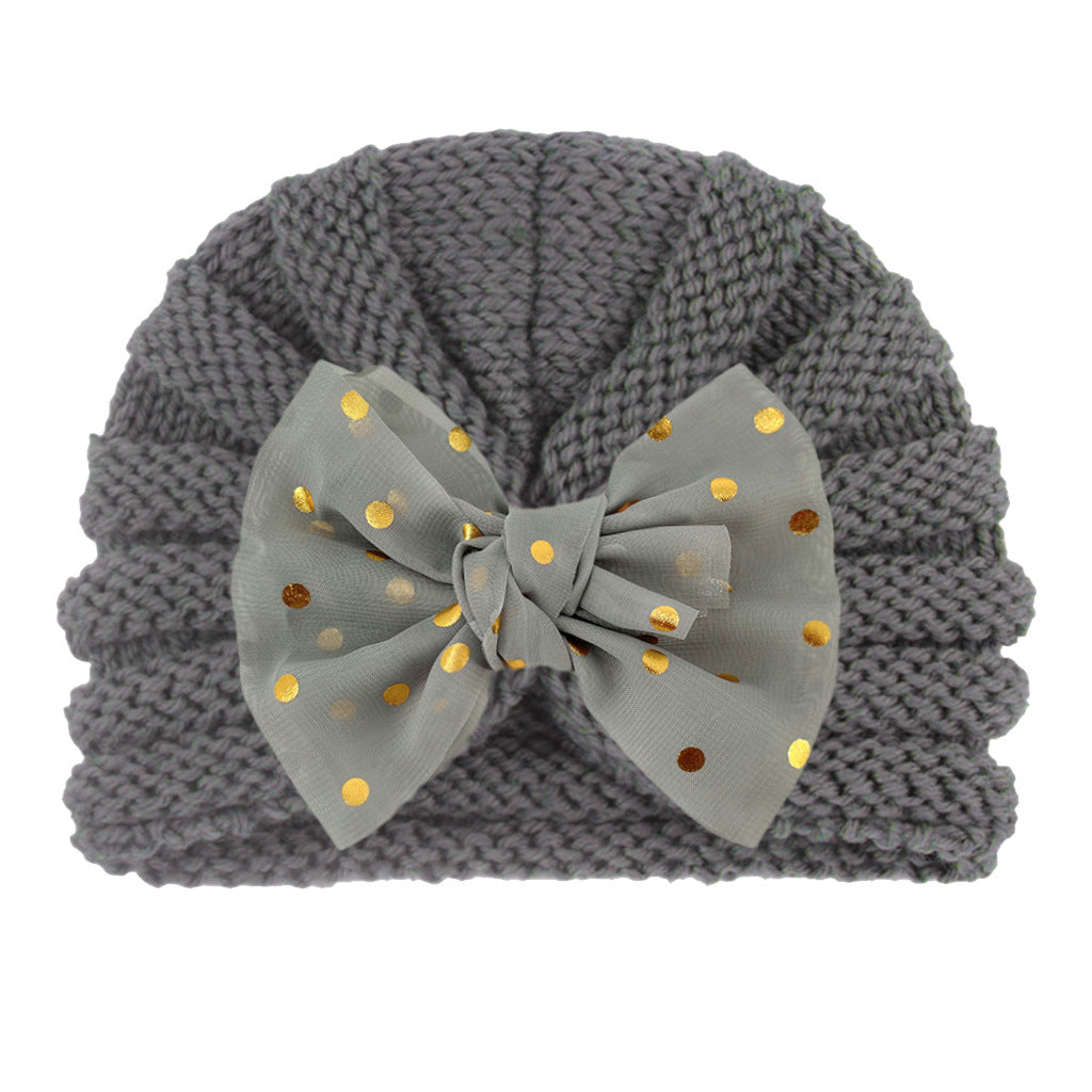 Imported 1 Pc Baby Kids Warm Winter Baby Turban Cap Knitted Hat Bow Children Woolen Hat for 0-3 Years