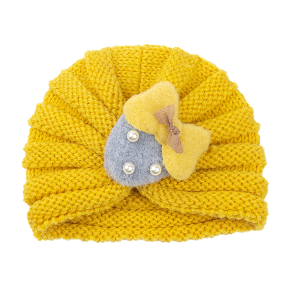 Imported 1 Pc Baby Kids Warm Winter Baby Turban Cap Knitted Hat Bow 3D Strawberry Children Woolen Hat for 0-3 Years