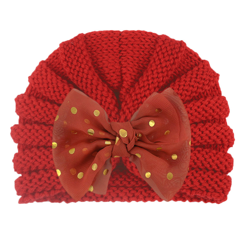 Imported 1 Pc Baby Kids Warm Winter Baby Turban Cap Knitted Hat Bow Children Woolen Hat for 0-3 Years