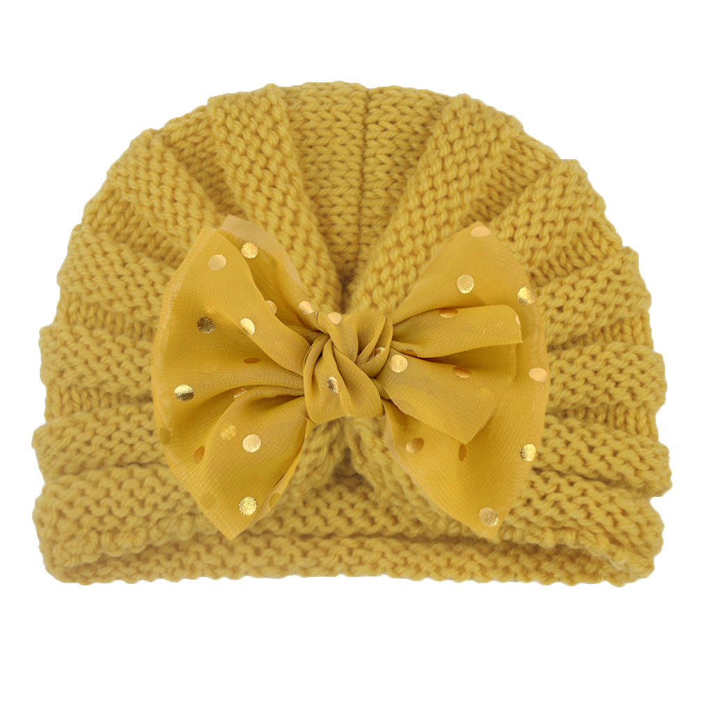 Imported 1 Pc Baby Kids Warm Winter Baby Turban Cap Knitted Hat Bow Children Woolen Hat for 0-3 Years