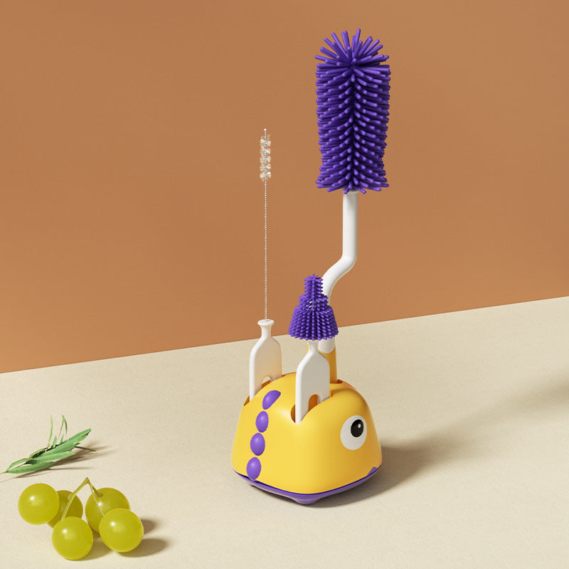 Imported Silicone Rotating Feeder Brush Set with Stand | Bottle, Pacifier & Straw Cleaner