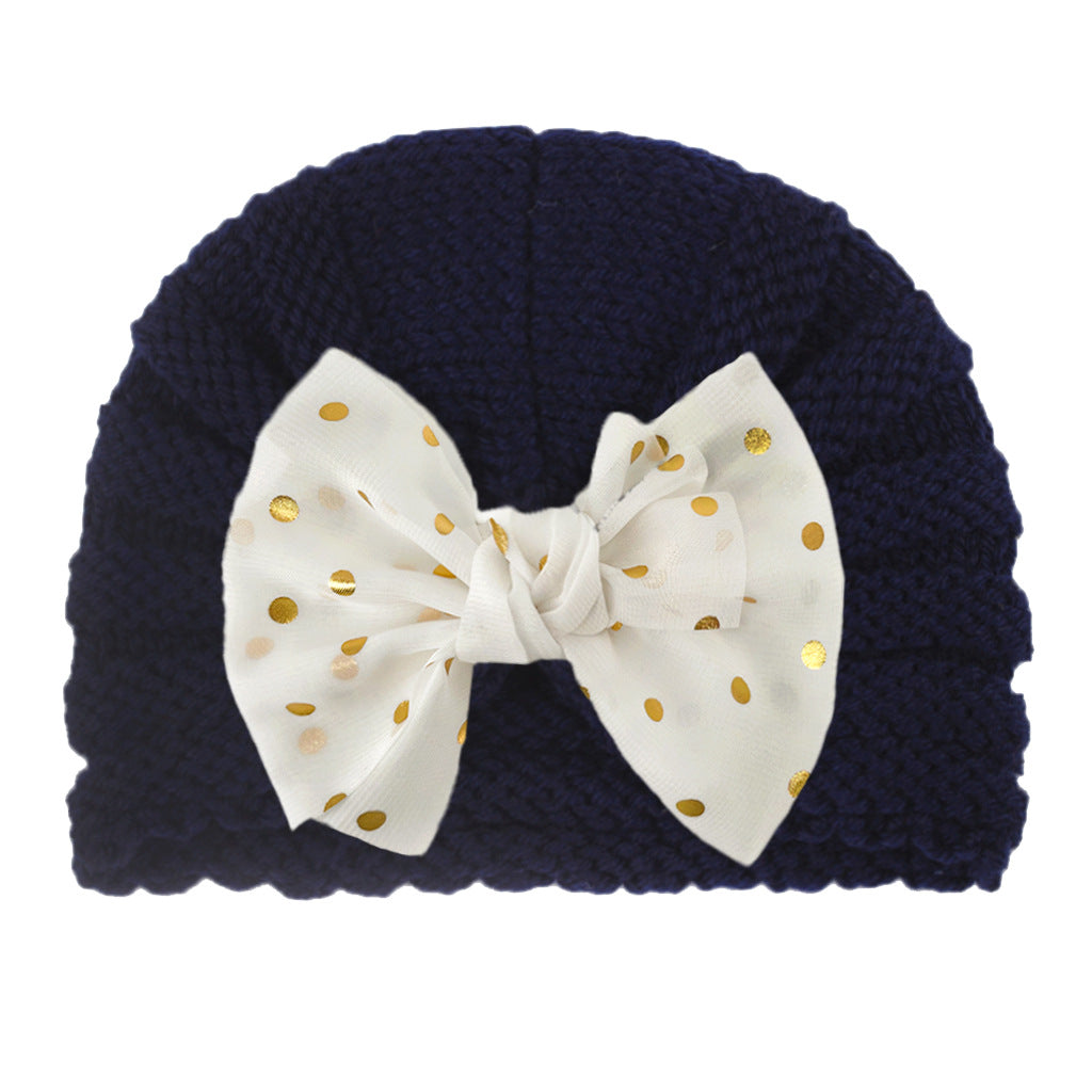 Imported 1 Pc Baby Kids Warm Winter Baby Turban Cap Knitted Hat Bow Children Woolen Hat for 0-3 Years