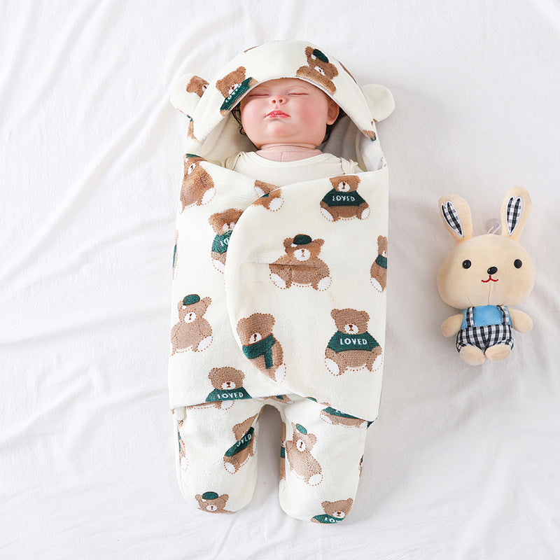 Imported Winter Baby Sleeping Bag Flannel Swaddle Wrap with Legs and Hood Receiving Blanket Sleeping Bag for 0-9 Months