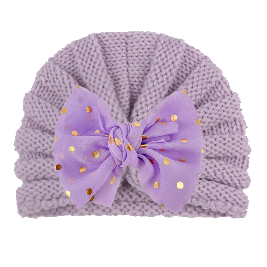 Imported 1 Pc Baby Kids Warm Winter Baby Turban Cap Knitted Hat Bow Children Woolen Hat for 0-3 Years