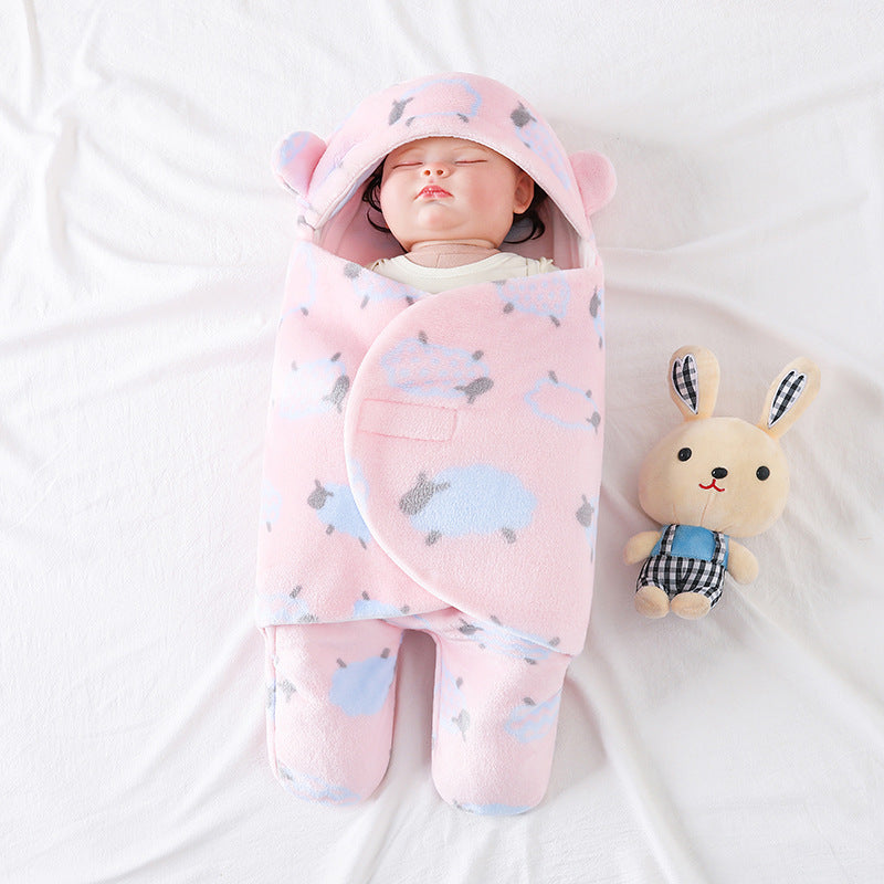 Imported Winter Baby Sleeping Bag Flannel Swaddle Wrap with Legs and Hood Receiving Blanket Sleeping Bag for 0-9 Months