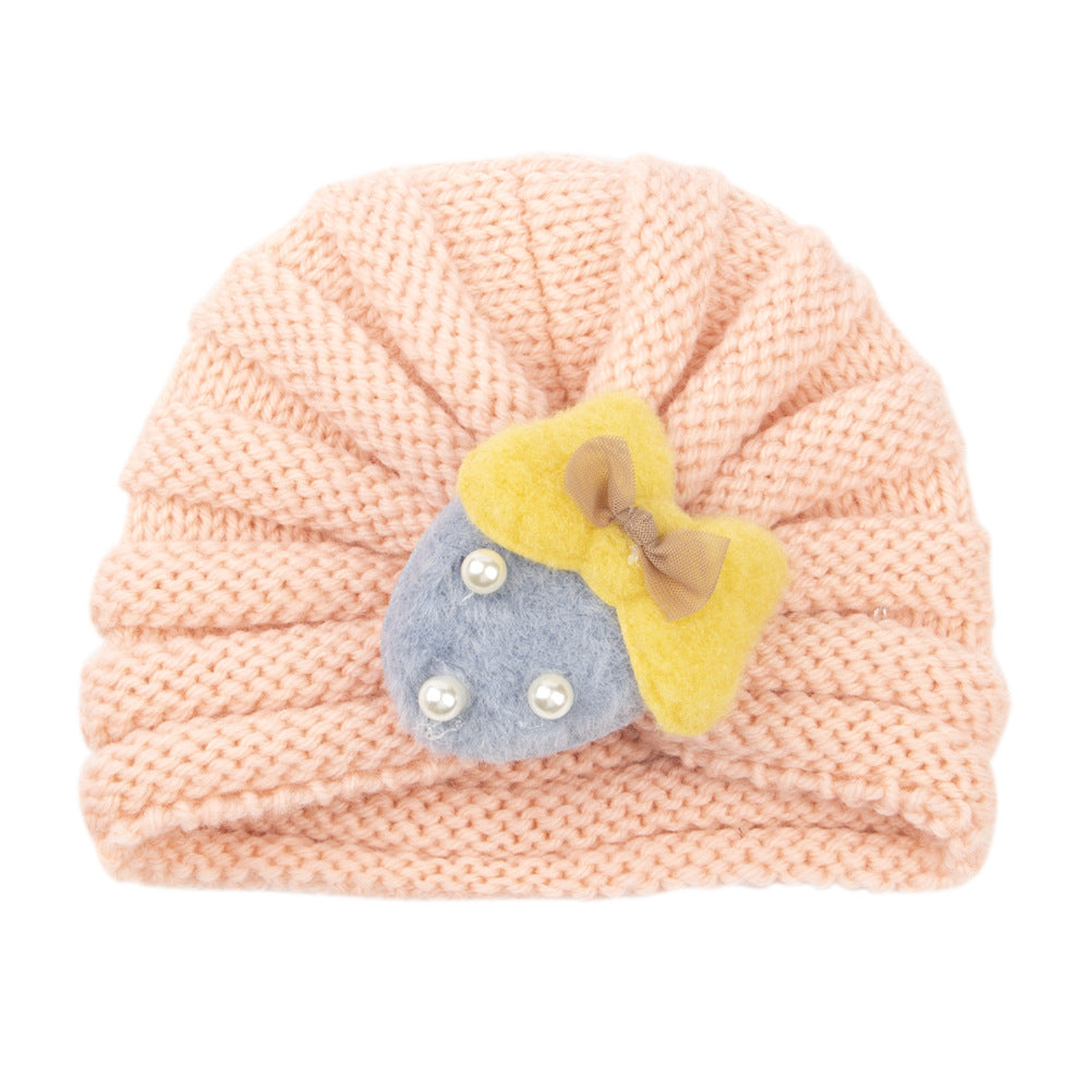 Imported 1 Pc Baby Kids Warm Winter Baby Turban Cap Knitted Hat Bow 3D Strawberry Children Woolen Hat for 0-3 Years