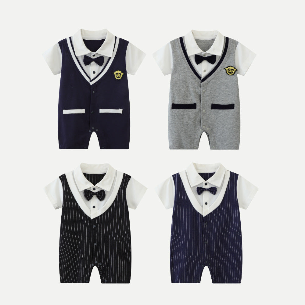 Baby Summer Korean Style Gentleman Cotton Romper (0–18 Months)