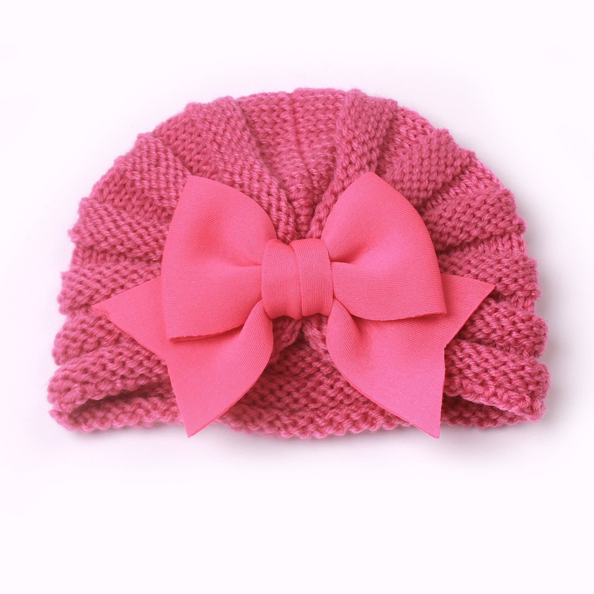 Imported 1 Pc Baby Kids Warm Winter Baby Turban Cap Knitted Hat One Colored Bow 3D Children Woolen Hat for 0-3 Years