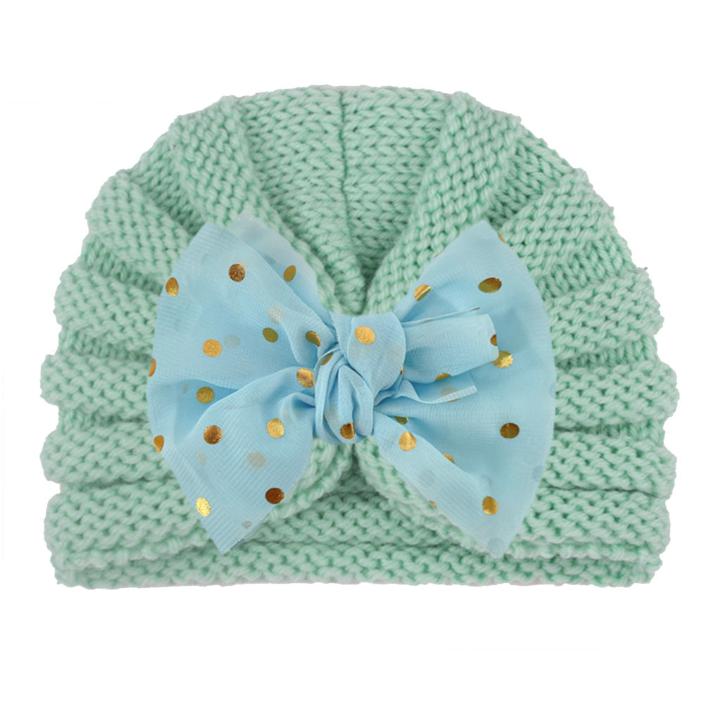 Imported 1 Pc Baby Kids Warm Winter Baby Turban Cap Knitted Hat Bow Children Woolen Hat for 0-3 Years