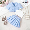 Imported Girls 3-Piece Dress Set | Crop Top, Pleated Skirt & Lapel Blazer (3–5 Years)