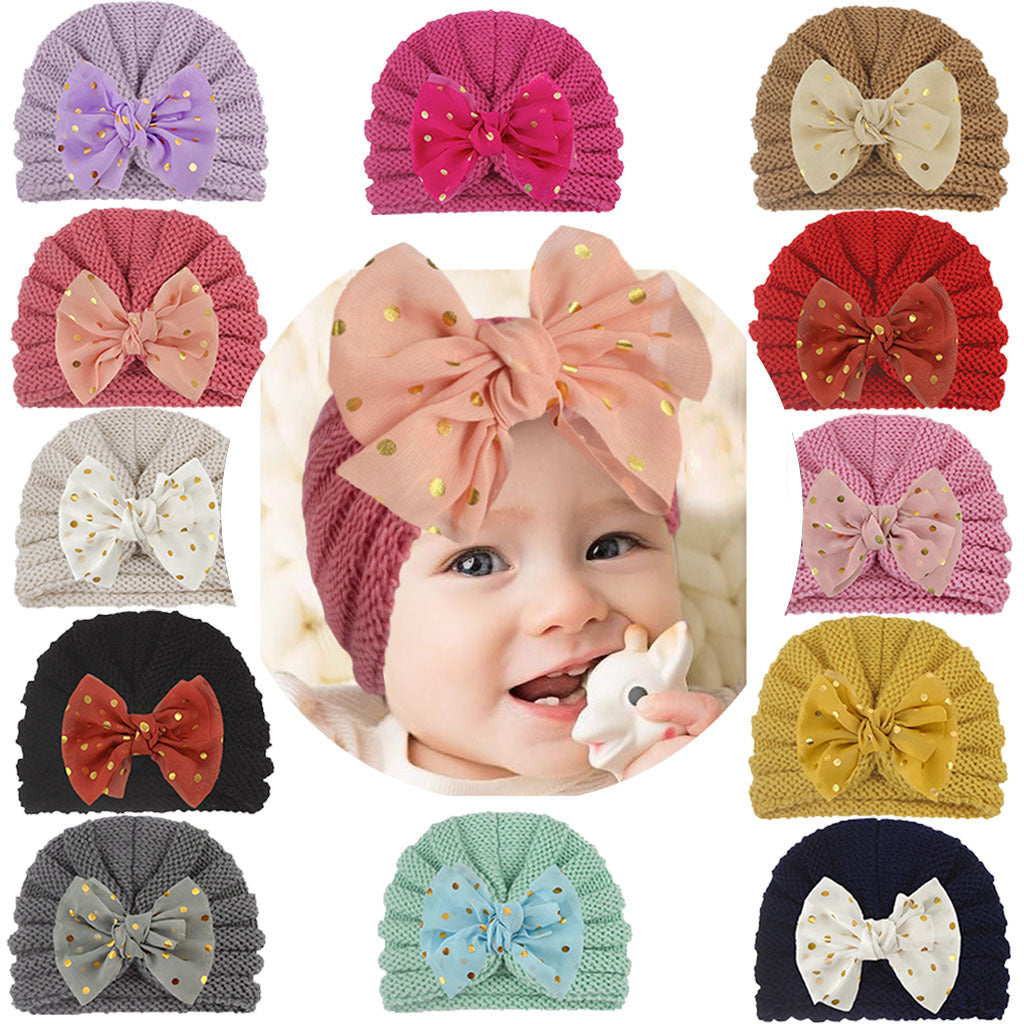 Imported 1 Pc Baby Kids Warm Winter Baby Turban Cap Knitted Hat Bow Children Woolen Hat for 0-3 Years