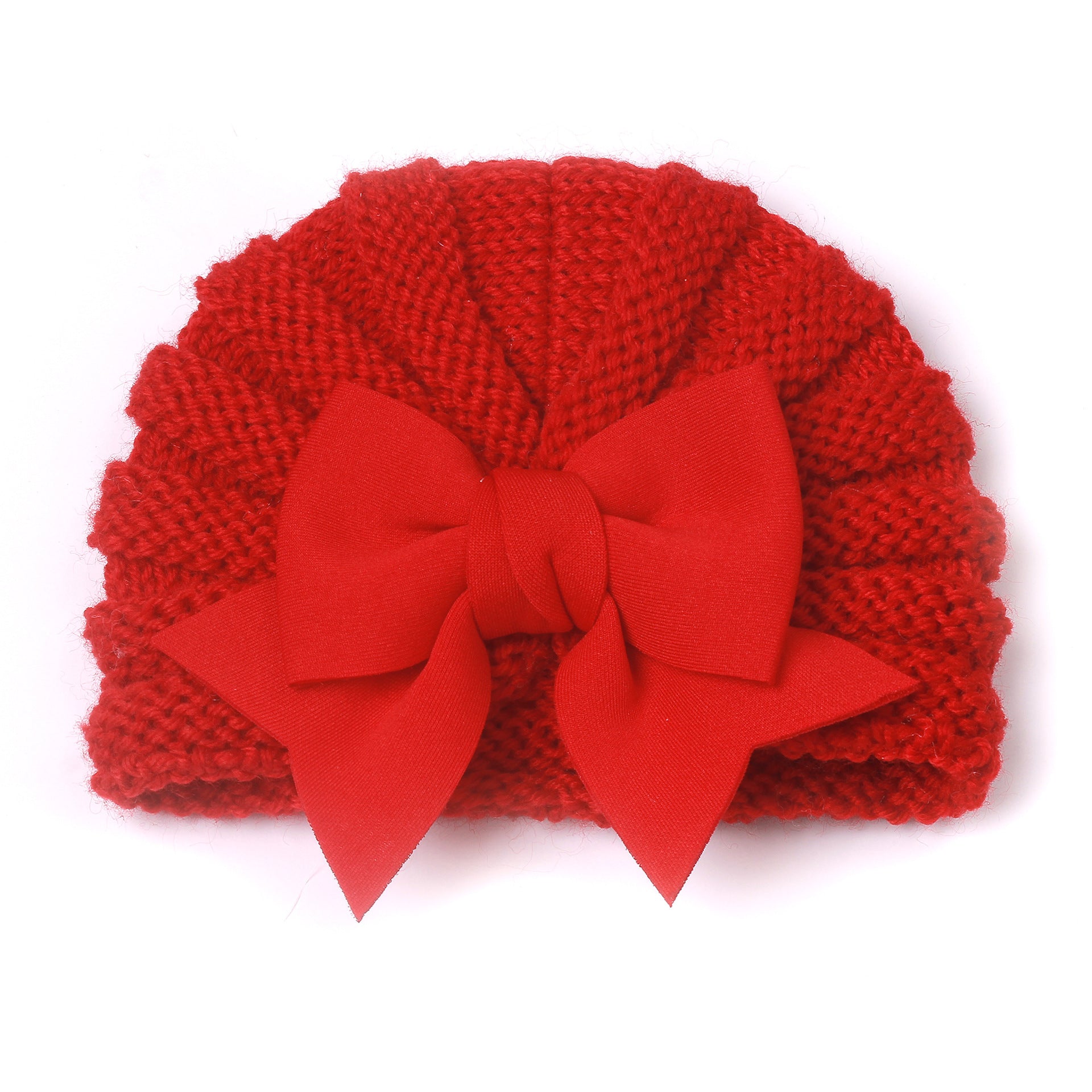 Imported 1 Pc Baby Kids Warm Winter Baby Turban Cap Knitted Hat One Colored Bow 3D Children Woolen Hat for 0-3 Years