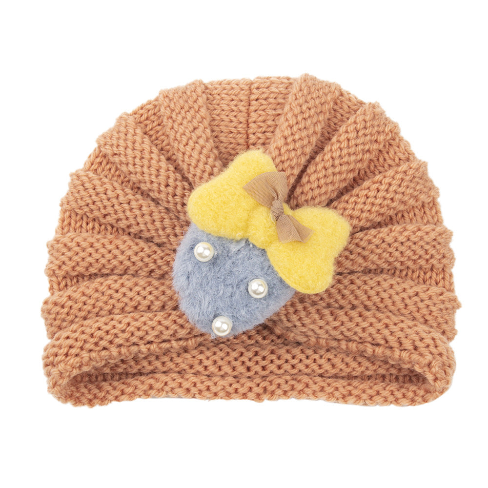 Imported 1 Pc Baby Kids Warm Winter Baby Turban Cap Knitted Hat Bow 3D Strawberry Children Woolen Hat for 0-3 Years