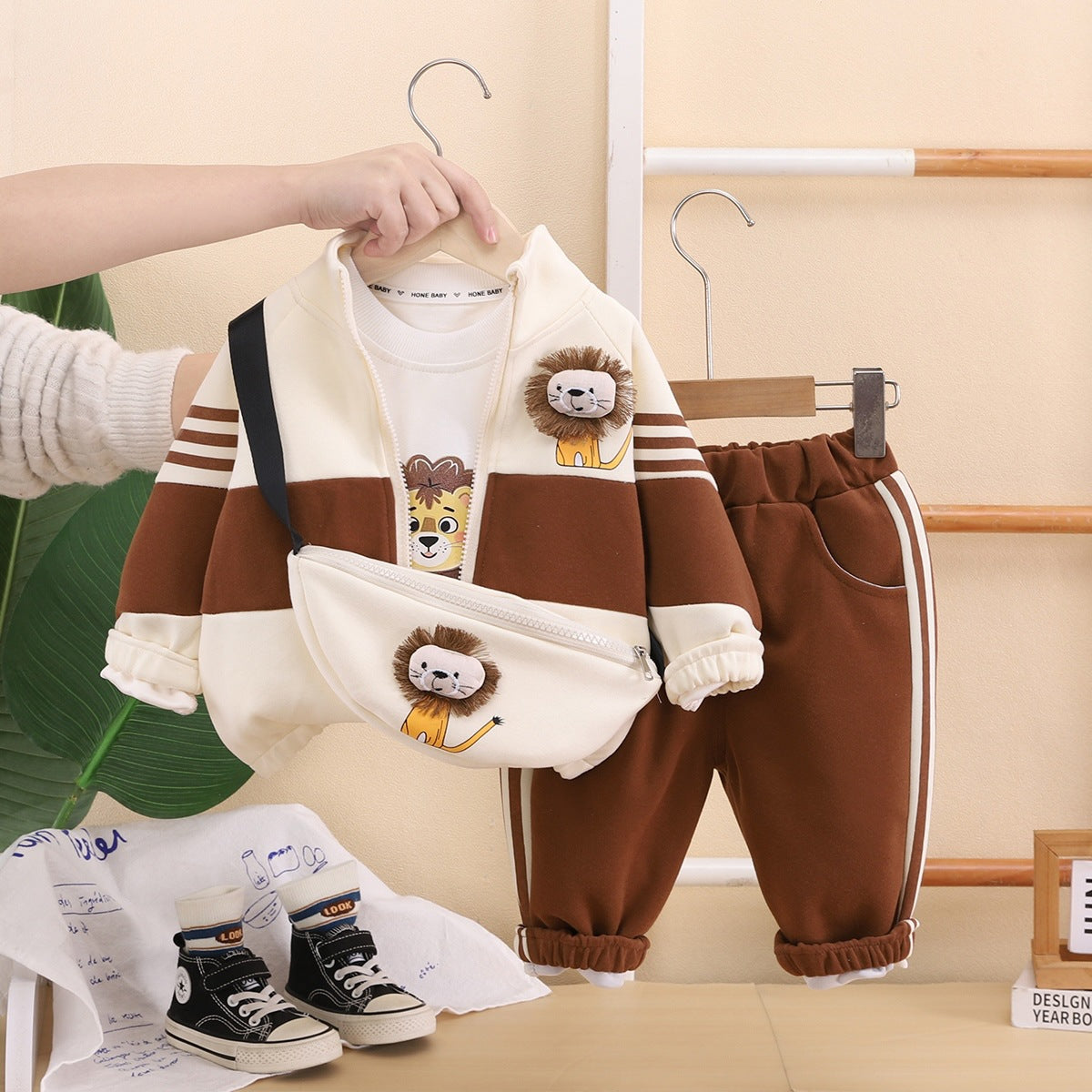 Imported Baby Kids Four-Piece Cute 3D Lion Roar Dress with Shoulder Bag for 6 Months – 4 Years