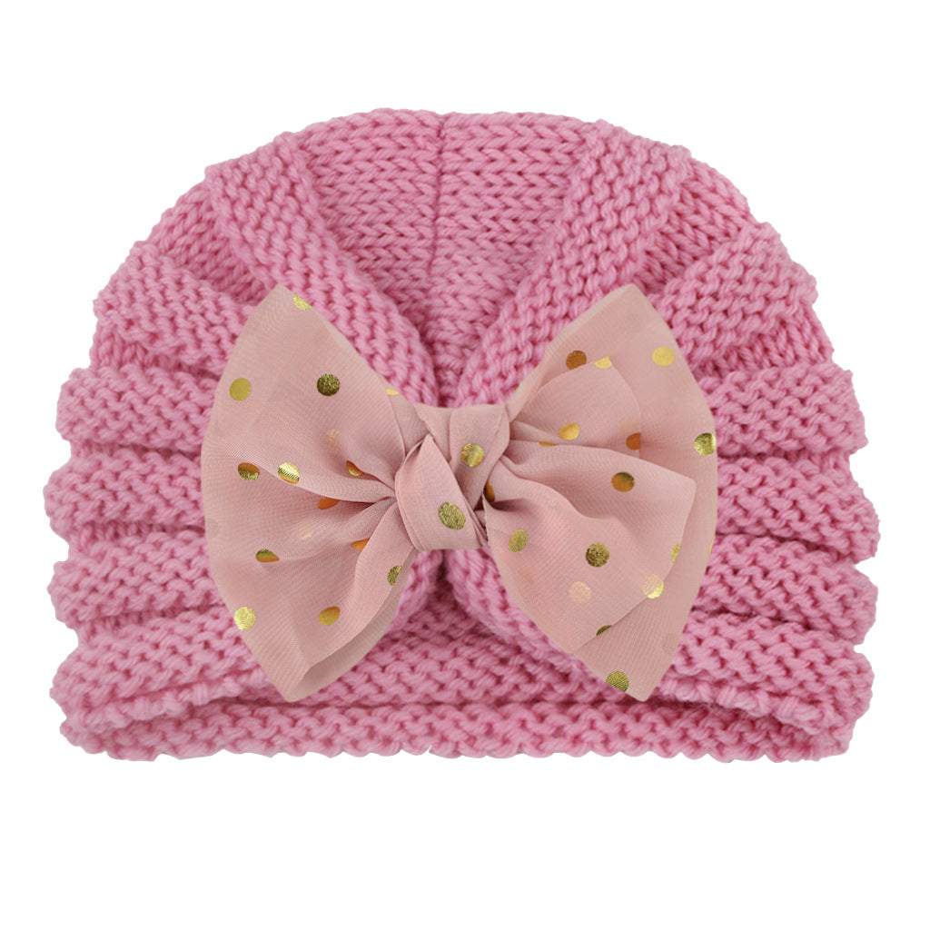 Imported 1 Pc Baby Kids Warm Winter Baby Turban Cap Knitted Hat Bow Children Woolen Hat for 0-3 Years