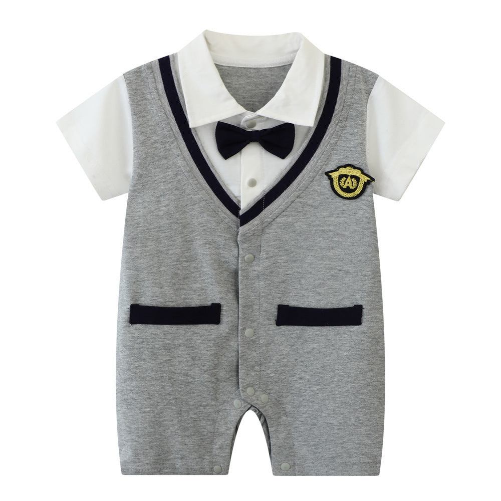 Baby Summer Korean Style Gentleman Cotton Romper (0–18 Months)