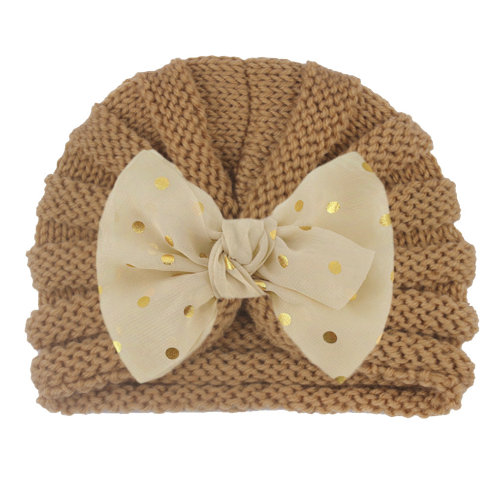 Imported 1 Pc Baby Kids Warm Winter Baby Turban Cap Knitted Hat Bow Children Woolen Hat for 0-3 Years