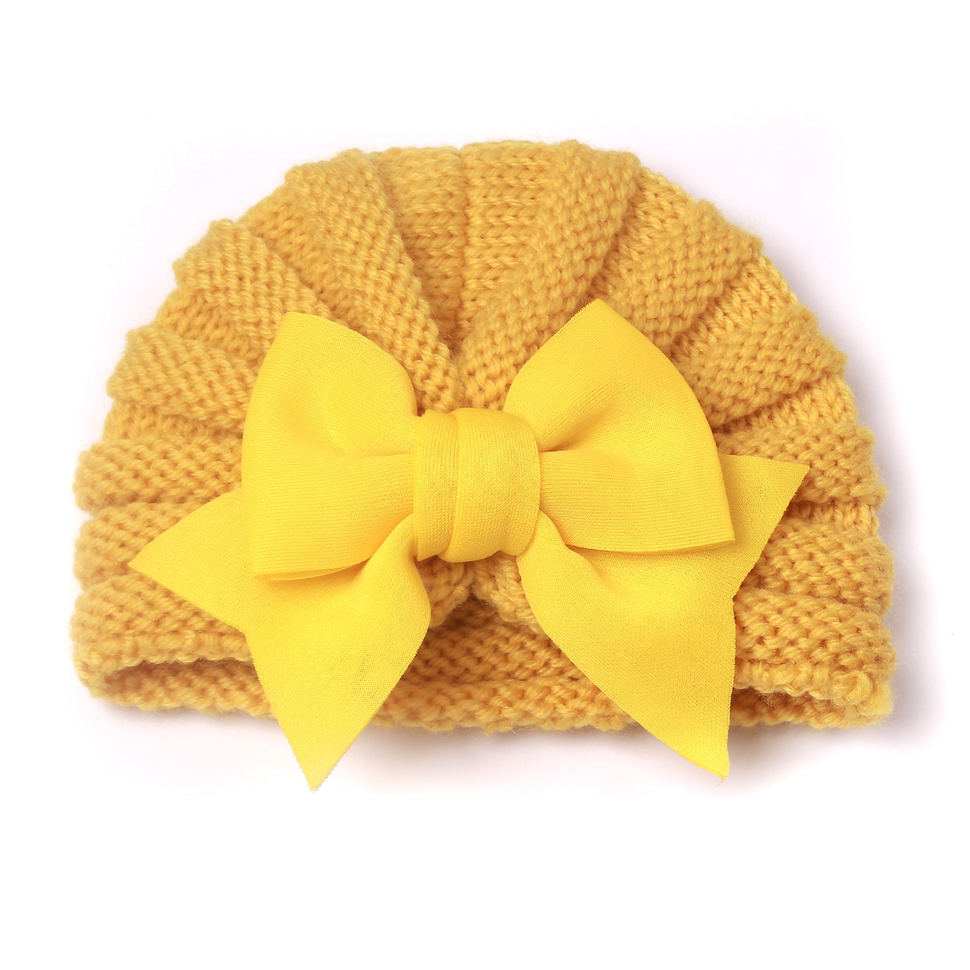 Imported 1 Pc Baby Kids Warm Winter Baby Turban Cap Knitted Hat One Colored Bow 3D Children Woolen Hat for 0-3 Years