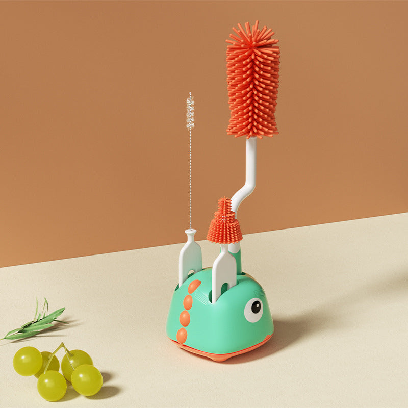 Imported Silicone Rotating Feeder Brush Set with Stand | Bottle, Pacifier & Straw Cleaner