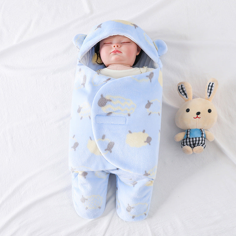 Imported Winter Baby Sleeping Bag Flannel Swaddle Wrap with Legs and Hood Receiving Blanket Sleeping Bag for 0-9 Months