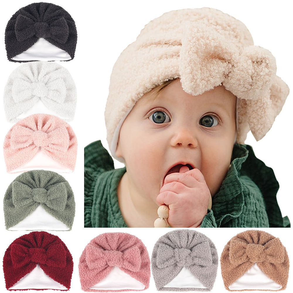 Imported 1 Pc Baby Kids Warm Winter Baby Turban Cap Knitted Hat 3D Bow Children Woolen Hat for 0-3 Years