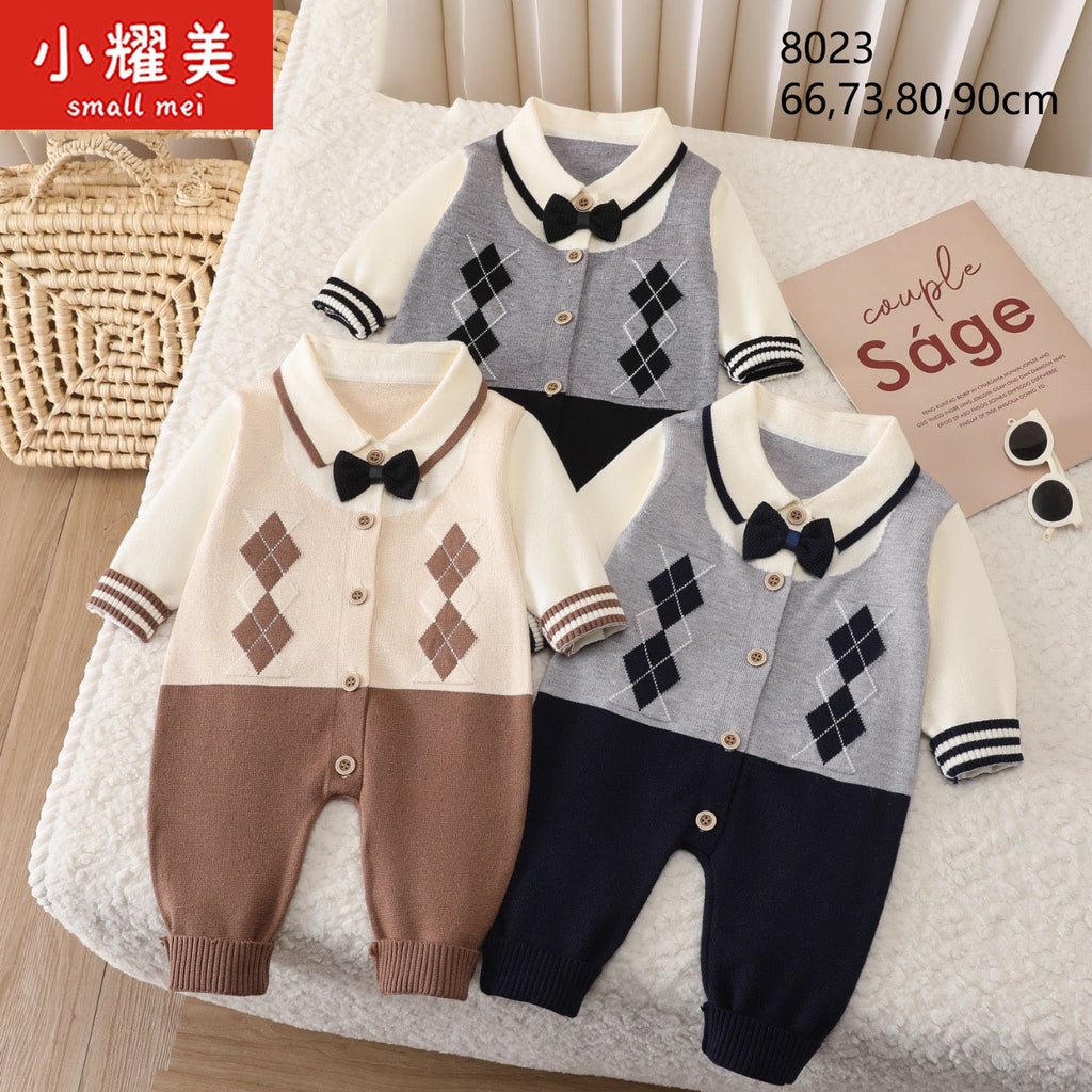 Imported 1 Pc Baby Winter Gentleman Style Bow Romper for 0 – 24 Months