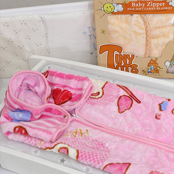 Baby Tiny Tots Double Ply 2 in 1 Super Soft Baby Zipper Embossed Blanket for 0-3 Years