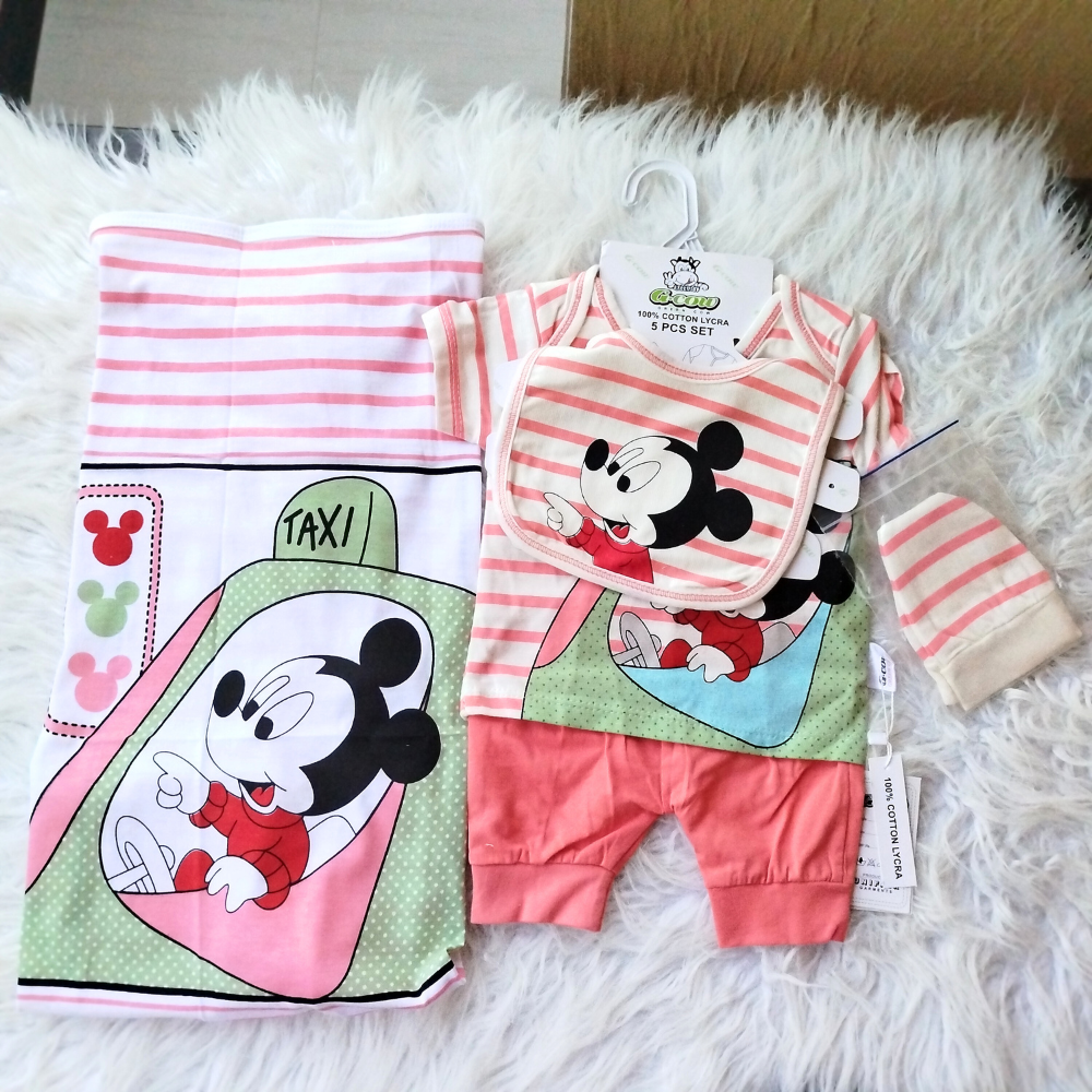 Newborn Baby Cute Bear 5 Pcs Summer Cotton Stuff Starter Set for 0-3 Months