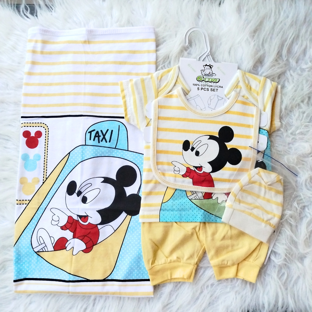 Newborn Baby Cute Bear 5 Pcs Summer Cotton Stuff Starter Set for 0-3 Months