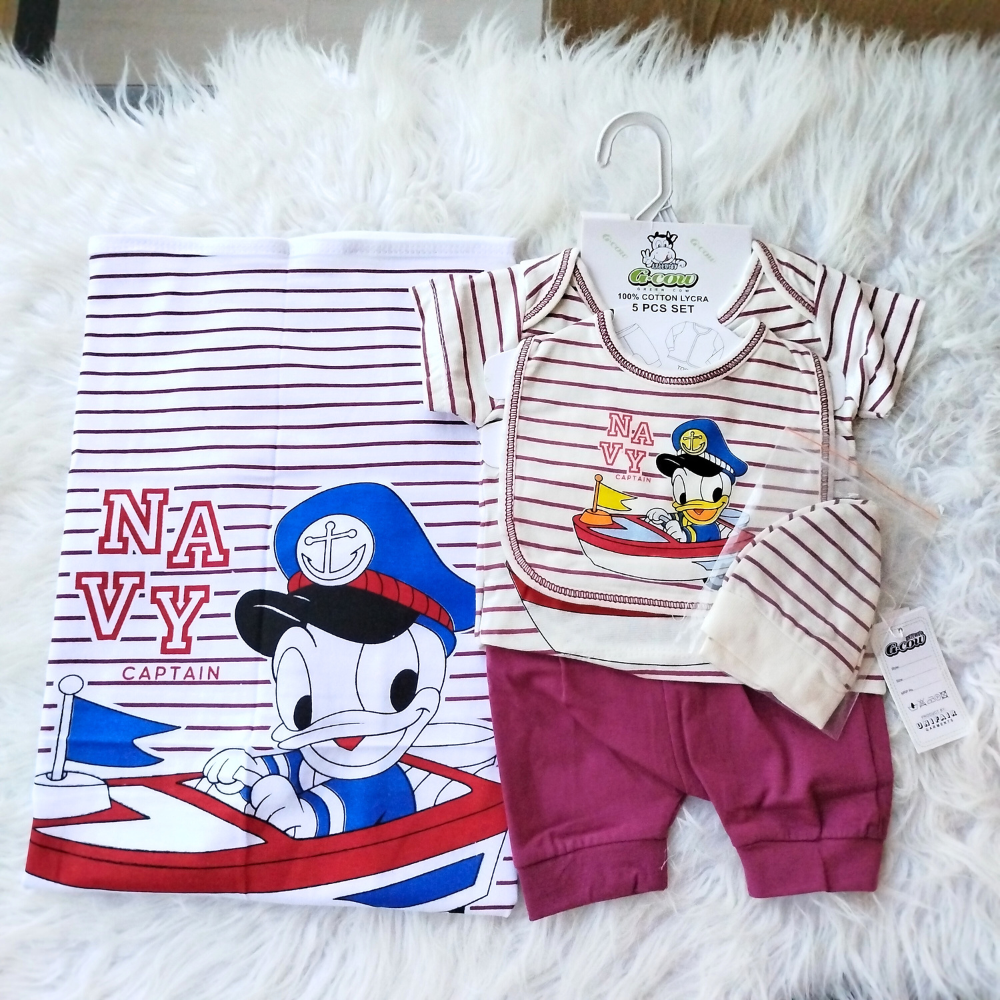 Newborn Baby Cute Bear 5 Pcs Summer Cotton Stuff Starter Set for 0-3 Months