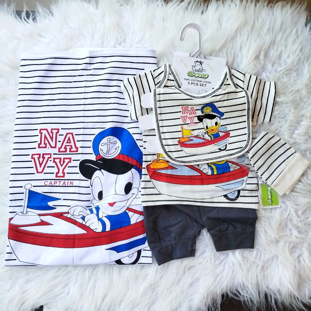 Newborn Baby Cute Bear 5 Pcs Summer Cotton Stuff Starter Set for 0-3 Months