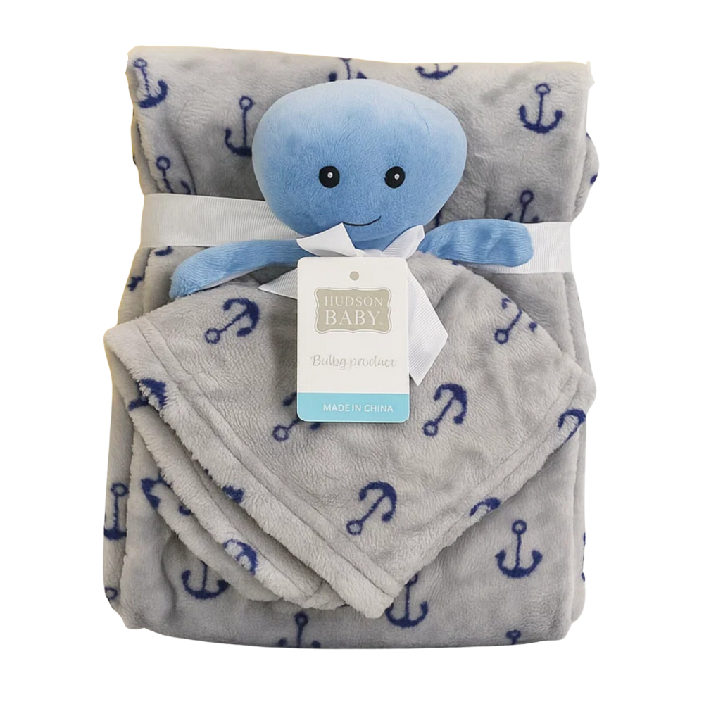Imported Baby Super Soft Baby Blanket with Plush Toy Attached Face Towel Gift Set