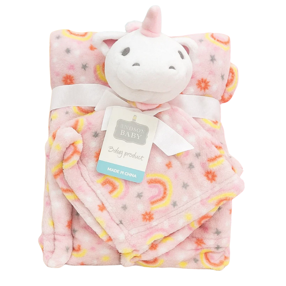 Imported Baby Super Soft Baby Blanket with Plush Toy Attached Face Towel Gift Set