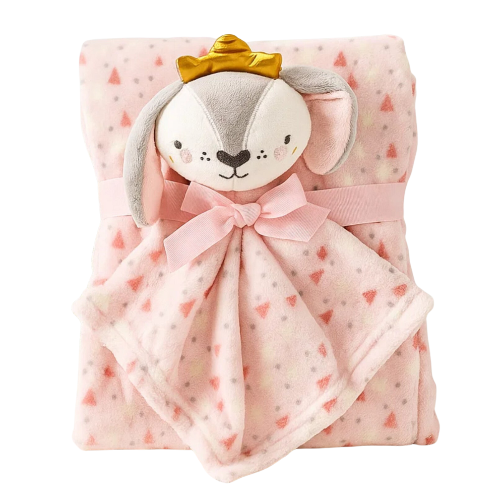 Imported Baby Super Soft Baby Blanket with Plush Toy Attached Face Towel Gift Set