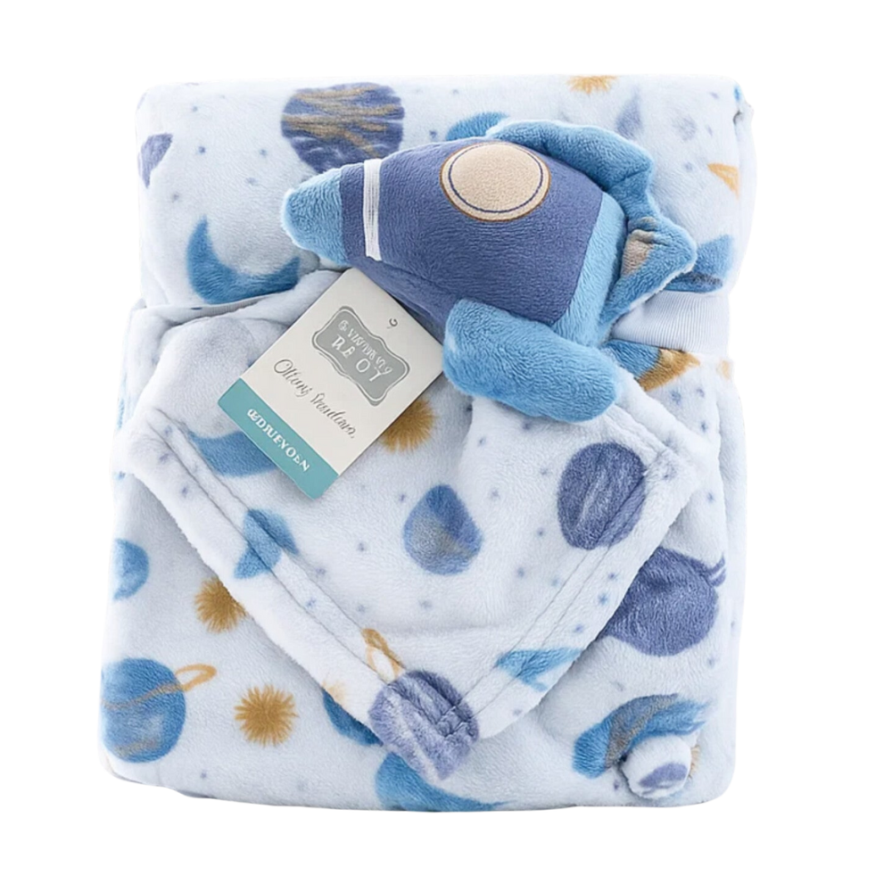 Imported Baby Super Soft Baby Blanket with Plush Toy Attached Face Towel Gift Set