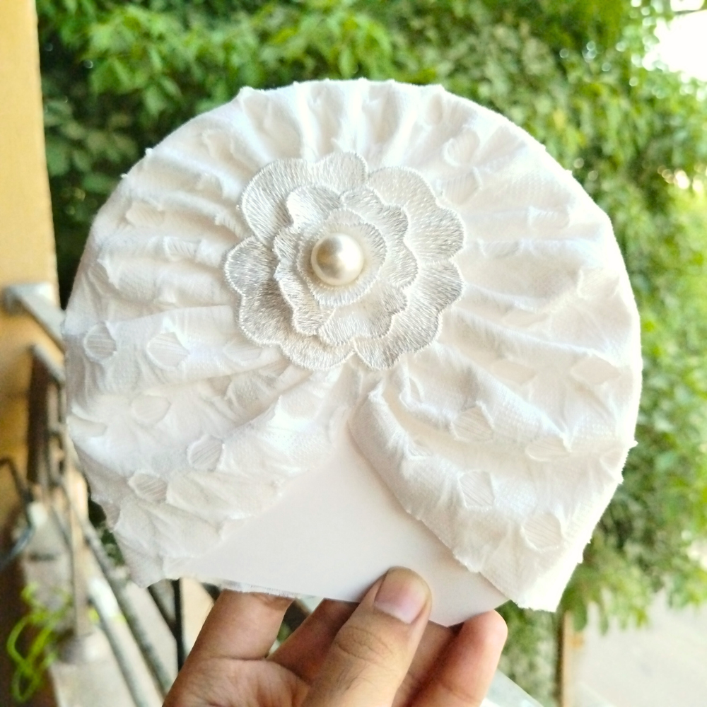 Imported 1 Pc Baby Kids Baby Summer Turban Super Soft Flower Pearl Children Hat for 0-3 Years