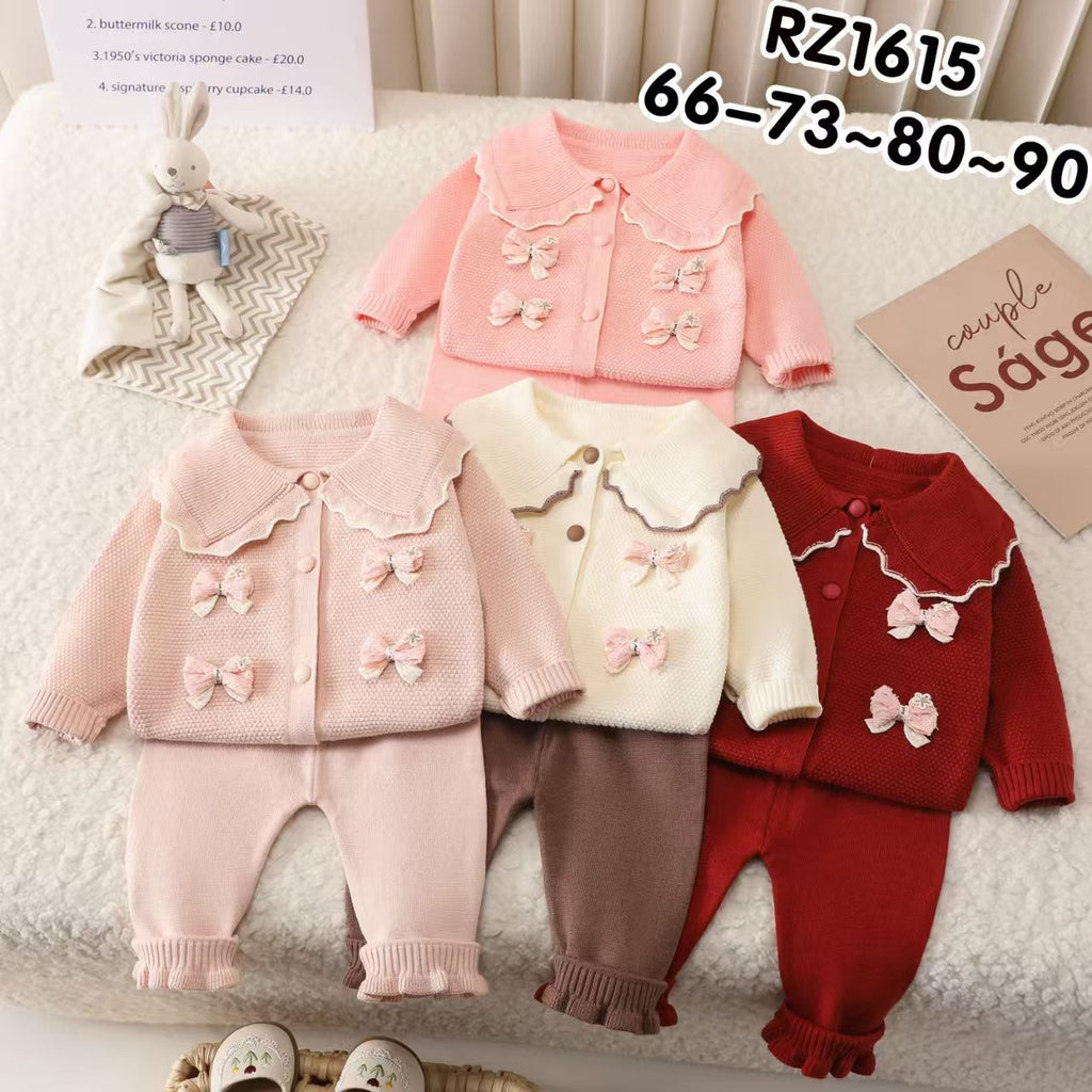 Imported Baby Girl Winter Rabbit Wool Dress with Stylish Collar Bows & Bell Bottom Flapper (3–18 Months)