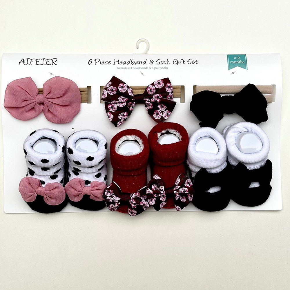 Imported Baby Girl 6 Piece Headband and Socks Booties Gift Set for 0-9 Months