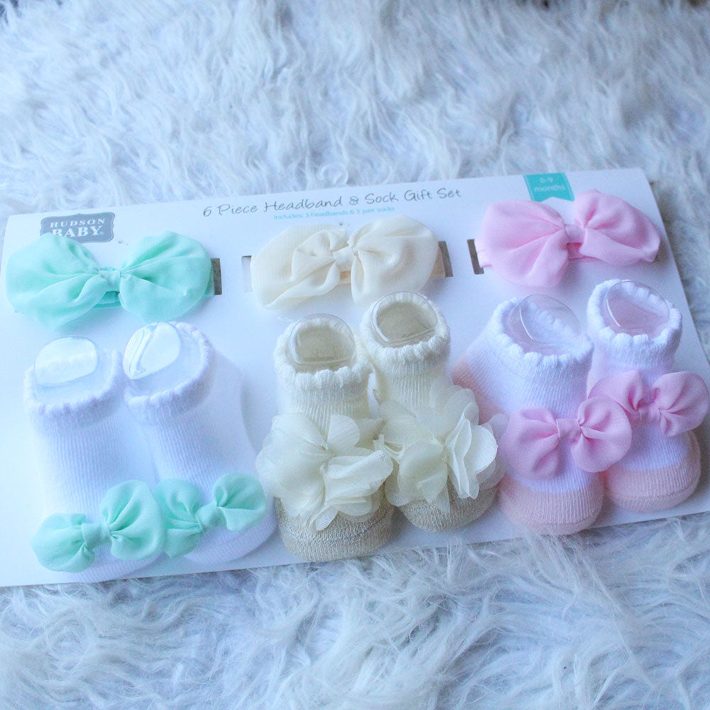 Imported Baby Girl 6 Piece Headband and Socks Booties Gift Set for 0-9 Months