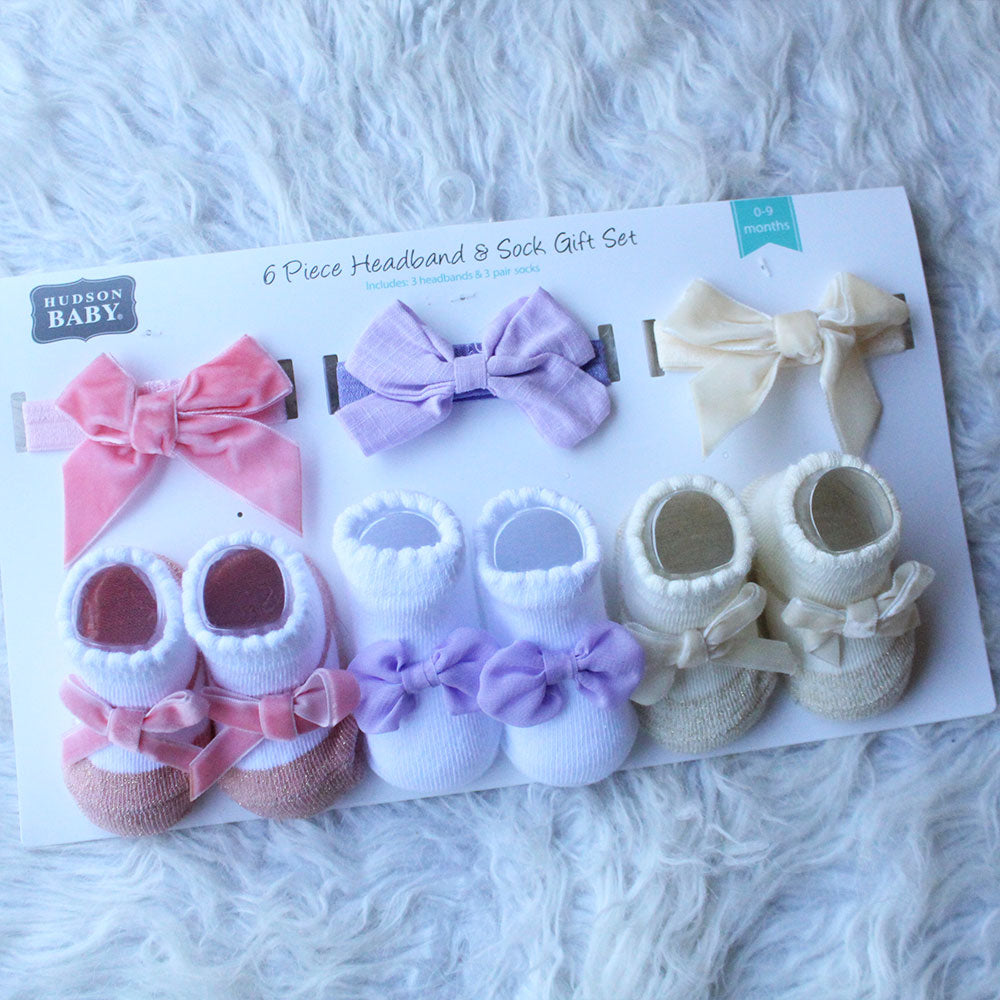 Imported Baby Girl 6 Piece Headband and Socks Booties Gift Set for 0-9 Months