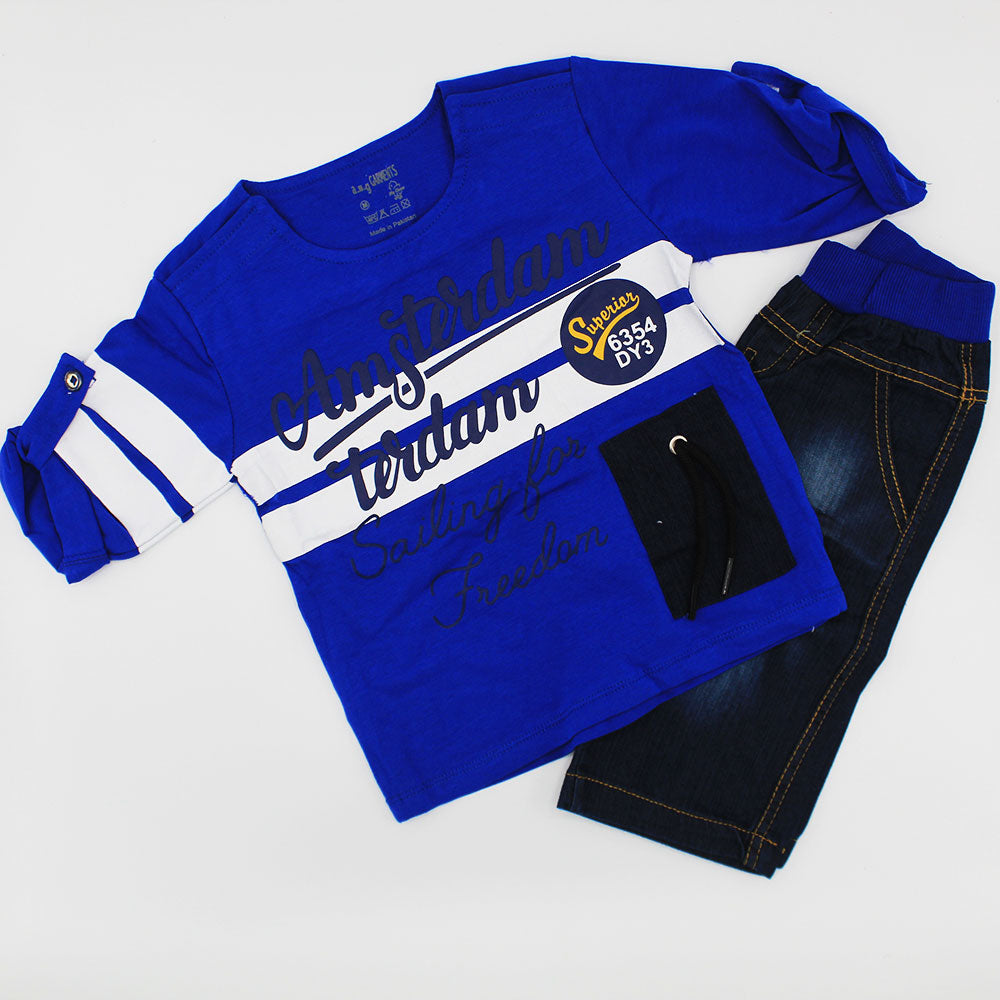 Kids Stylish Half Sleeves Dress with Three Quarter Pants for 18 Months - 4 Years