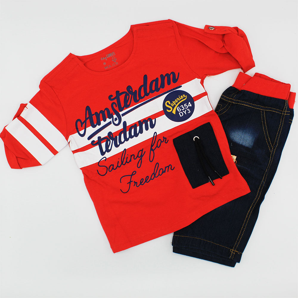 Kids Stylish Half Sleeves Dress with Three Quarter Pants for 18 Months - 4 Years