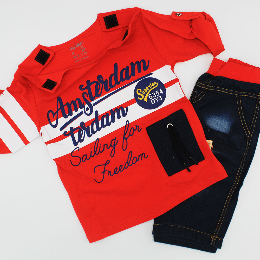 Kids Stylish Half Sleeves Dress with Three Quarter Pants for 18 Months - 4 Years