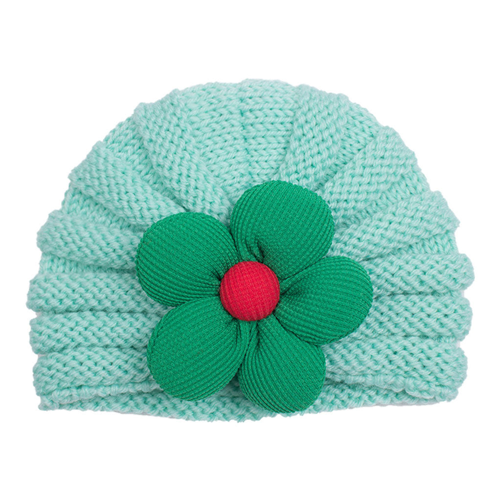 Imported 1 Pc Baby Kids Warm Winter Baby Turban Cap Knitted Hat 3D Flower Children Woolen Hat for 0-3 Years