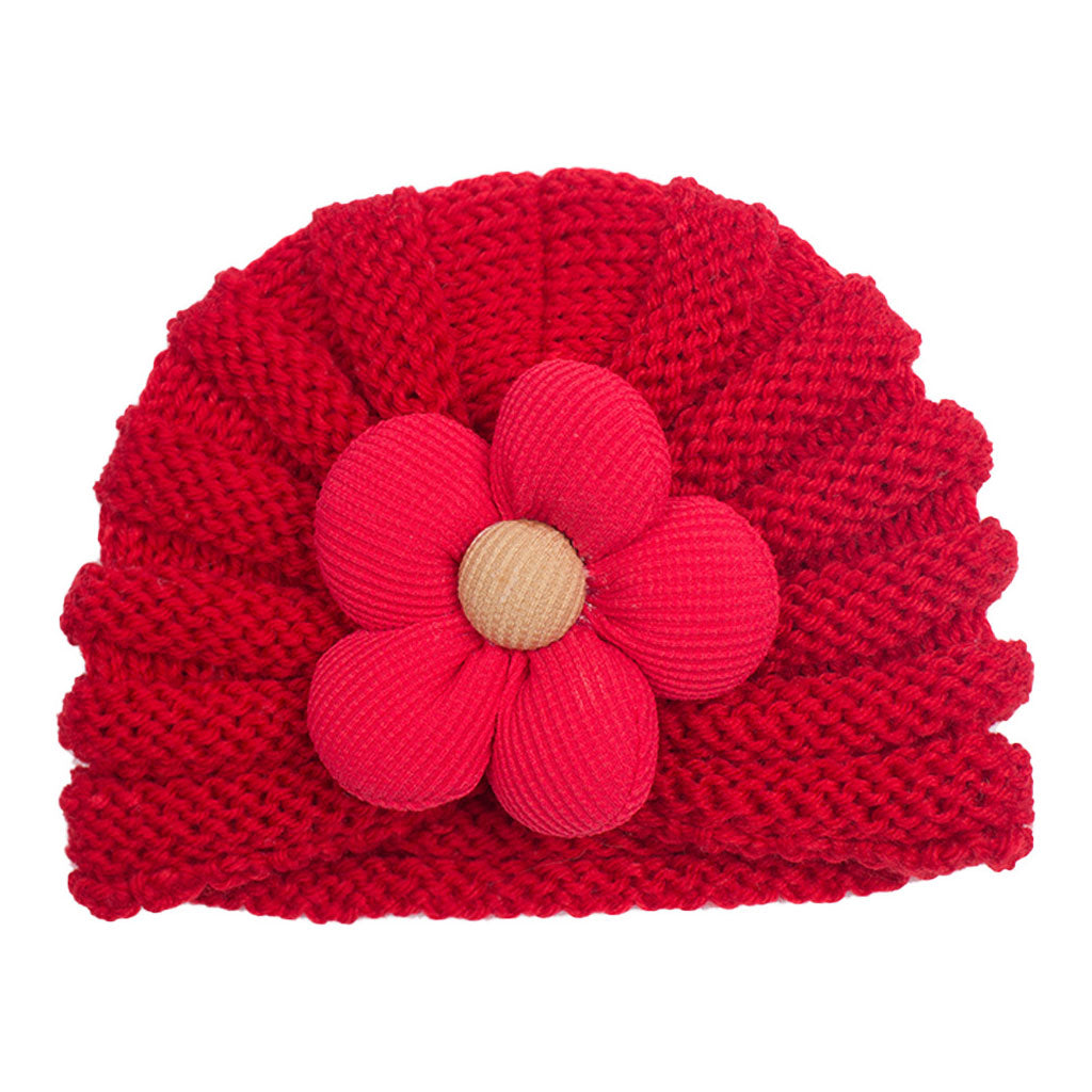 Imported 1 Pc Baby Kids Warm Winter Baby Turban Cap Knitted Hat 3D Flower Children Woolen Hat for 0-3 Years