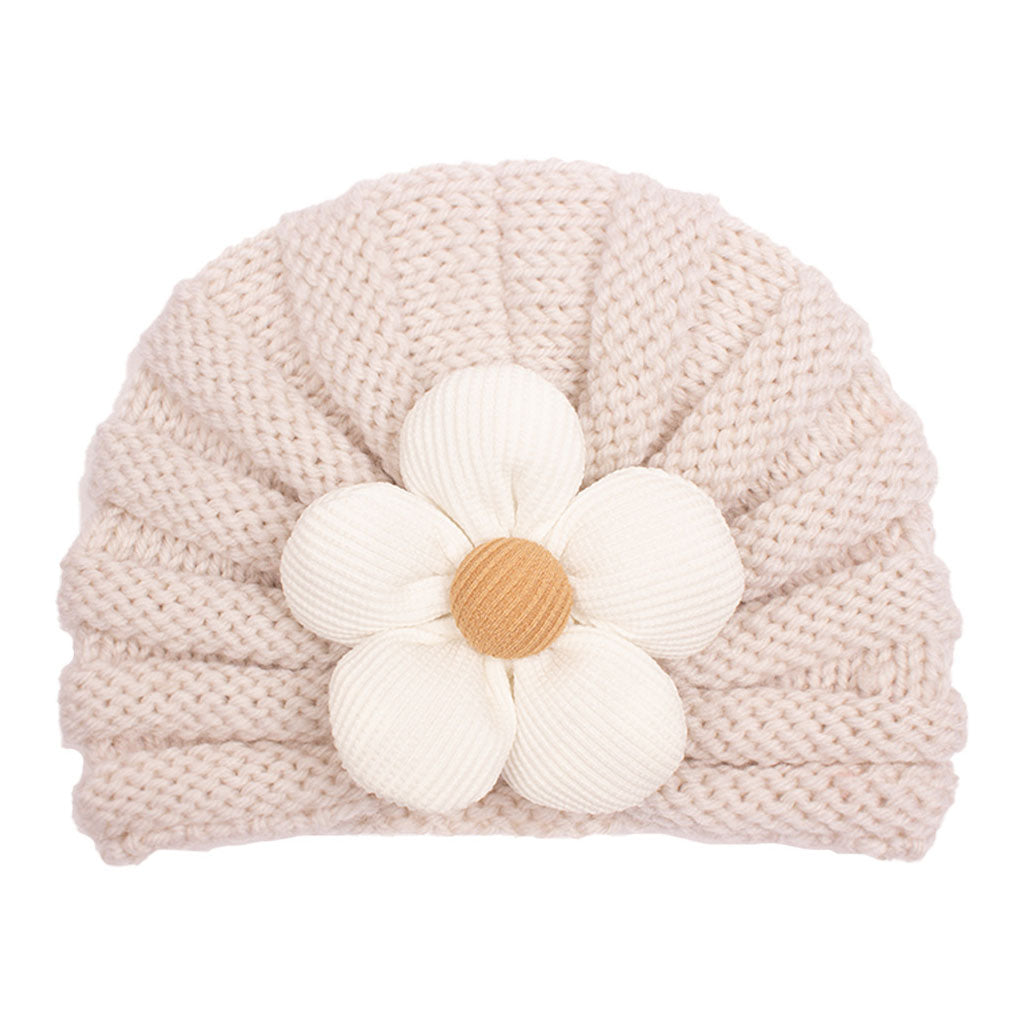 Imported 1 Pc Baby Kids Warm Winter Baby Turban Cap Knitted Hat 3D Flower Children Woolen Hat for 0-3 Years