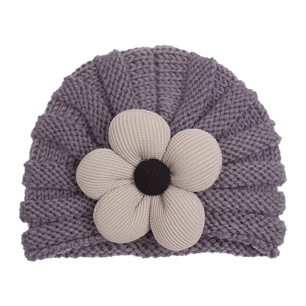 Imported 1 Pc Baby Kids Warm Winter Baby Turban Cap Knitted Hat 3D Flower Children Woolen Hat for 0-3 Years