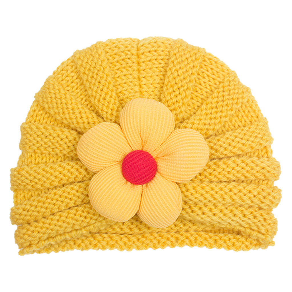 Imported 1 Pc Baby Kids Warm Winter Baby Turban Cap Knitted Hat 3D Flower Children Woolen Hat for 0-3 Years