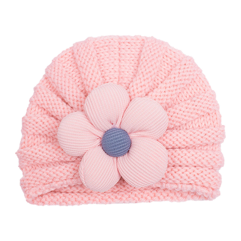 Imported 1 Pc Baby Kids Warm Winter Baby Turban Cap Knitted Hat 3D Flower Children Woolen Hat for 0-3 Years